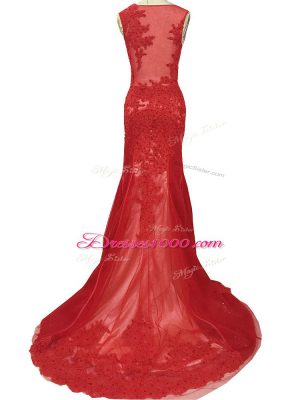 Glamorous Red Sleeveless Lace Zipper Mother of Bride Dresses