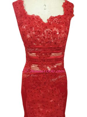 Glamorous Red Sleeveless Lace Zipper Mother of Bride Dresses