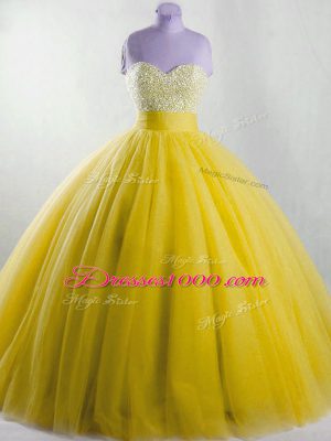 New Style Yellow Sweet 16 Quinceanera Dress Sweet 16 and Quinceanera with Beading Strapless Sleeveless Lace Up