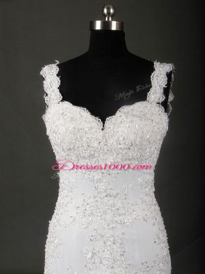 Straps Sleeveless Tulle Wedding Dresses Beading and Lace Court Train Backless