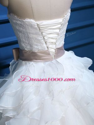 Modern Floor Length Ball Gowns Sleeveless White Wedding Dress Lace Up