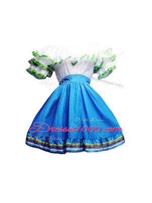 Cheap Short Sleeves Floor Length Pick Ups Lace Up 15 Quinceanera Dress with Baby Blue