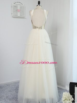 Vintage Scoop Sleeveless Backless Wedding Guest Dresses Light Yellow Tulle