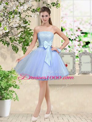 High Quality Tulle V-neck Sleeveless Lace Up Lace and Belt Bridesmaid Dresses in Lavender