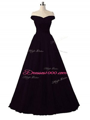 Traditional White Sleeveless Floor Length Ruching Lace Up Formal Evening Gowns