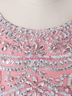 Sleeveless Floor Length Beading and Ruffles Zipper Quinceanera Dress with Pink