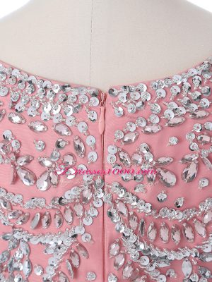 Sleeveless Floor Length Beading and Ruffles Zipper Quinceanera Dress with Pink