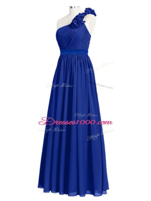 Inexpensive Sleeveless Chiffon Floor Length Zipper Dama Dress in Royal Blue with Ruffles and Ruching