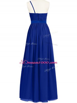 Inexpensive Sleeveless Chiffon Floor Length Zipper Dama Dress in Royal Blue with Ruffles and Ruching