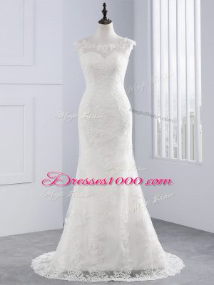Stunning Lace Scoop Sleeveless Zipper Lace and Appliques Wedding Gowns in White