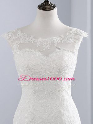 Stunning Lace Scoop Sleeveless Zipper Lace and Appliques Wedding Gowns in White