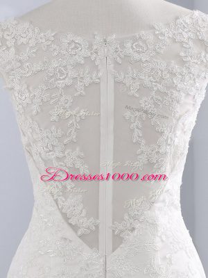 Stunning Lace Scoop Sleeveless Zipper Lace and Appliques Wedding Gowns in White