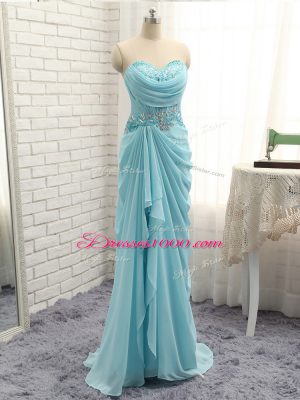 Best Selling Floor Length Empire Sleeveless Baby Blue Prom Dress Zipper