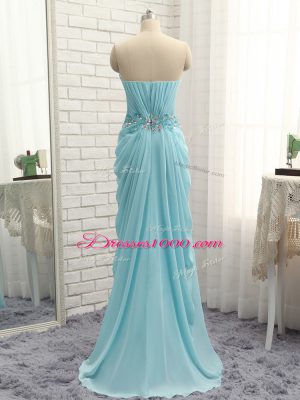 Best Selling Floor Length Empire Sleeveless Baby Blue Prom Dress Zipper