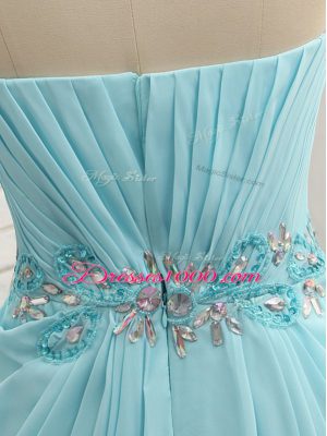 Best Selling Floor Length Empire Sleeveless Baby Blue Prom Dress Zipper