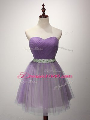 Elegant Tulle Sweetheart Sleeveless Lace Up Ruching Damas Dress in Lavender