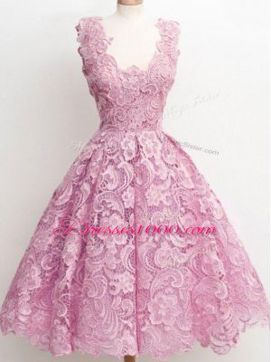 Fine Knee Length A-line Sleeveless Lilac Bridesmaid Dress Zipper
