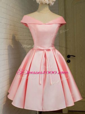 Customized Baby Pink 3 4 Length Sleeve Knee Length Belt Lace Up Court Dresses for Sweet 16