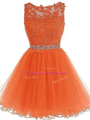 Superior Orange Zipper Womens Party Dresses Beading and Ruffles Sleeveless Mini Length
