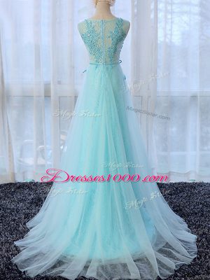 Customized Empire Sleeveless Apple Green Wedding Party Dress Brush Train Zipper