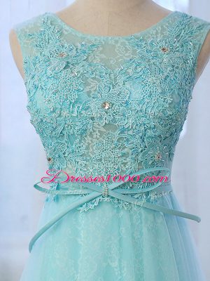 Customized Empire Sleeveless Apple Green Wedding Party Dress Brush Train Zipper