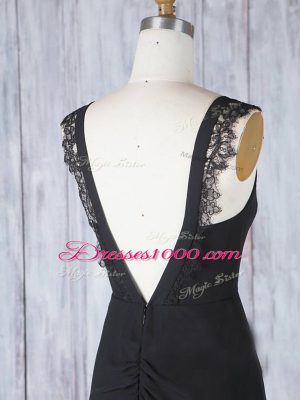 Black Zipper Straps Appliques Bridesmaid Dress Chiffon Sleeveless Sweep Train