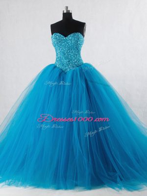 Eye-catching Baby Blue Sleeveless Tulle Lace Up Vestidos de Quinceanera for Sweet 16 and Quinceanera