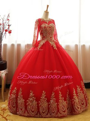 Customized Scoop Long Sleeves Organza Quinceanera Gown Appliques Lace Up