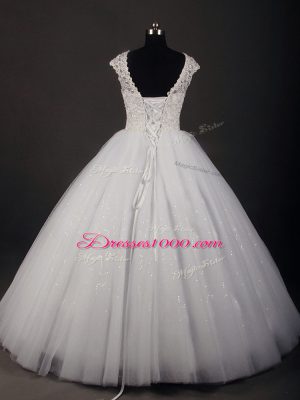 White Lace Up Wedding Dress Lace Sleeveless Floor Length