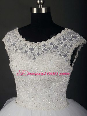 White Lace Up Wedding Dress Lace Sleeveless Floor Length