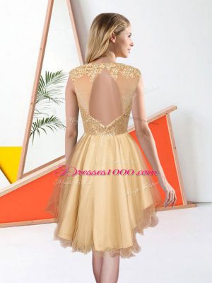 Suitable Champagne Organza Backless Court Dresses for Sweet 16 Sleeveless High Low Beading and Lace