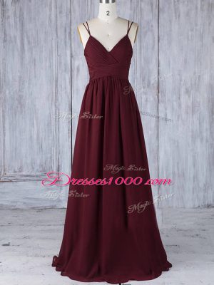 New Style Empire Bridesmaid Dresses Burgundy Straps Chiffon Sleeveless Floor Length Zipper