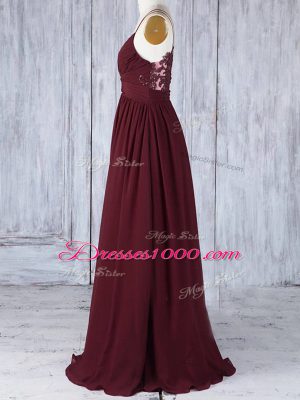 New Style Empire Bridesmaid Dresses Burgundy Straps Chiffon Sleeveless Floor Length Zipper