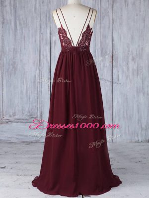 New Style Empire Bridesmaid Dresses Burgundy Straps Chiffon Sleeveless Floor Length Zipper