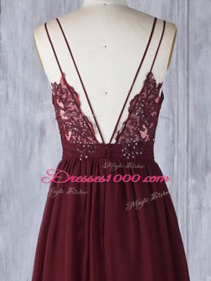 New Style Empire Bridesmaid Dresses Burgundy Straps Chiffon Sleeveless Floor Length Zipper