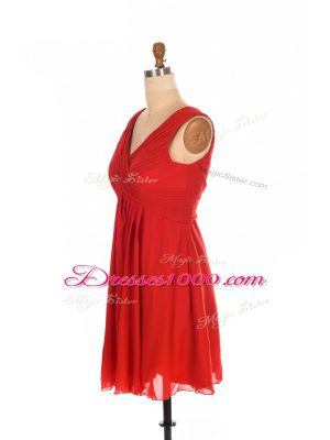 Red Chiffon Zipper One Shoulder Sleeveless Mini Length Bridesmaid Dress Ruching