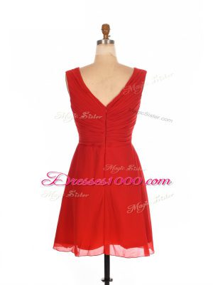 Red Chiffon Zipper One Shoulder Sleeveless Mini Length Bridesmaid Dress Ruching