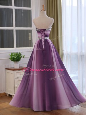 Sleeveless Beading and Ruching Lace Up Prom Dresses