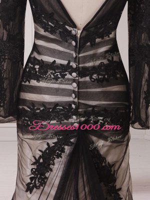 Inexpensive Scoop Long Sleeves Chiffon and Tulle Mother of the Bride Dress Lace and Appliques Brush Train Zipper