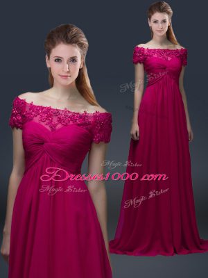 Custom Design Short Sleeves Lace Up Floor Length Appliques Mother of Bride Dresses