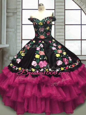 Sophisticated Floor Length Multi-color 15th Birthday Dress Organza and Taffeta Sleeveless Embroidery and Ruffled Layers
