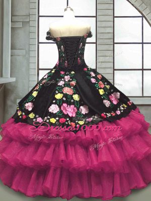 Sophisticated Floor Length Multi-color 15th Birthday Dress Organza and Taffeta Sleeveless Embroidery and Ruffled Layers