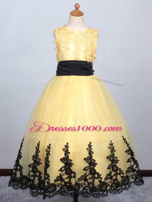 Cheap Yellow Lace Up Scoop Appliques Little Girls Pageant Gowns Tulle Sleeveless