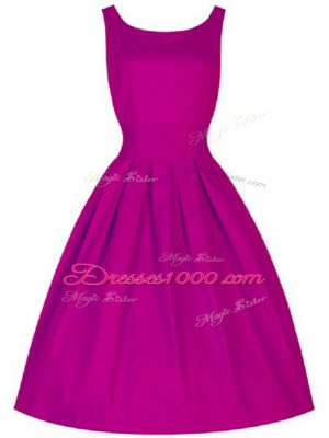 Knee Length Lace Up Wedding Guest Dresses Fuchsia for Prom and Party and Wedding Party with Ruching