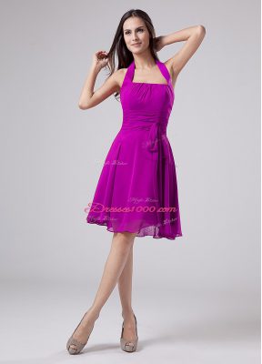 Wonderful Purple Sleeveless Knee Length Ruching Zipper Mother Dresses
