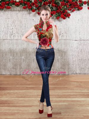 Comfortable High-neck Sleeveless Organza Quinceanera Gown Appliques Lace Up