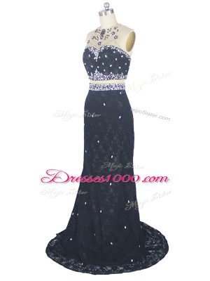 Hot Sale Sleeveless Brush Train Zipper Beading and Lace Pageant Dress