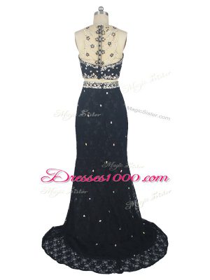 Hot Sale Sleeveless Brush Train Zipper Beading and Lace Pageant Dress