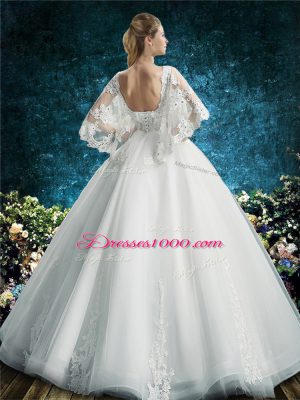 Comfortable White Half Sleeves Lace Floor Length Bridal Gown