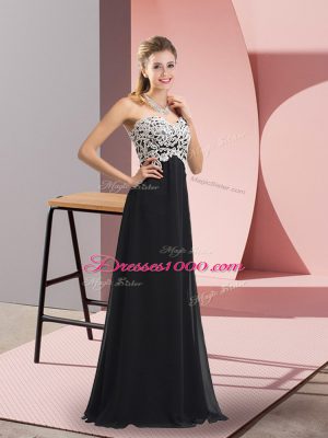 Black Lace Up Sweetheart Lace Dress for Prom Chiffon Sleeveless